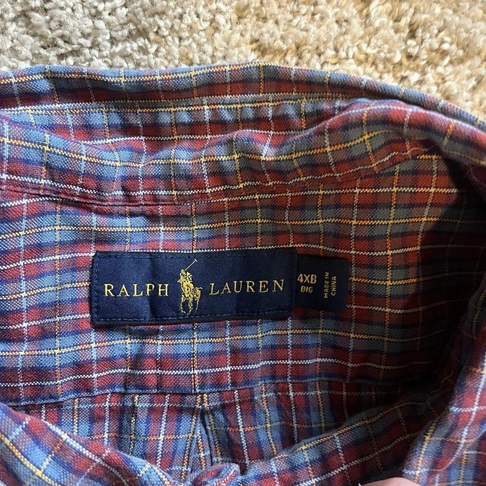 Polo Ralph Lauren Plaid Shirt Men 4XB‎ Blue Multicolor Pony Yellow Long Sleeve